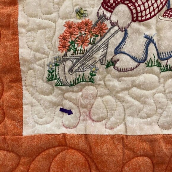 Vintage Baby Quilt Blocks Orange Embroidered Animals Sz 41"x41" #700 - Picture 3 of 5